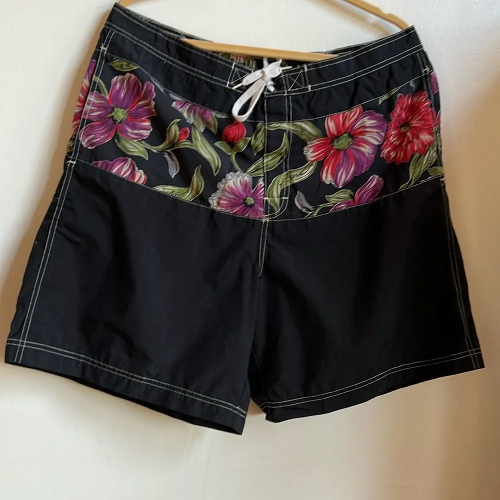 Polo sport swim trunks floral and black color block